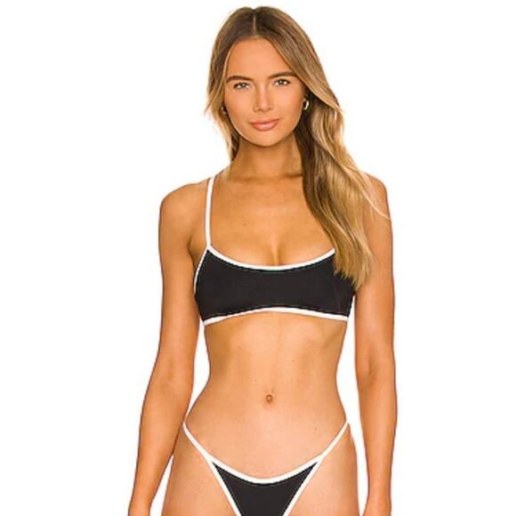 L*Space Pamela Bikini Top in Black Cream Size XS NWT Racerback - Picture 1 of 6